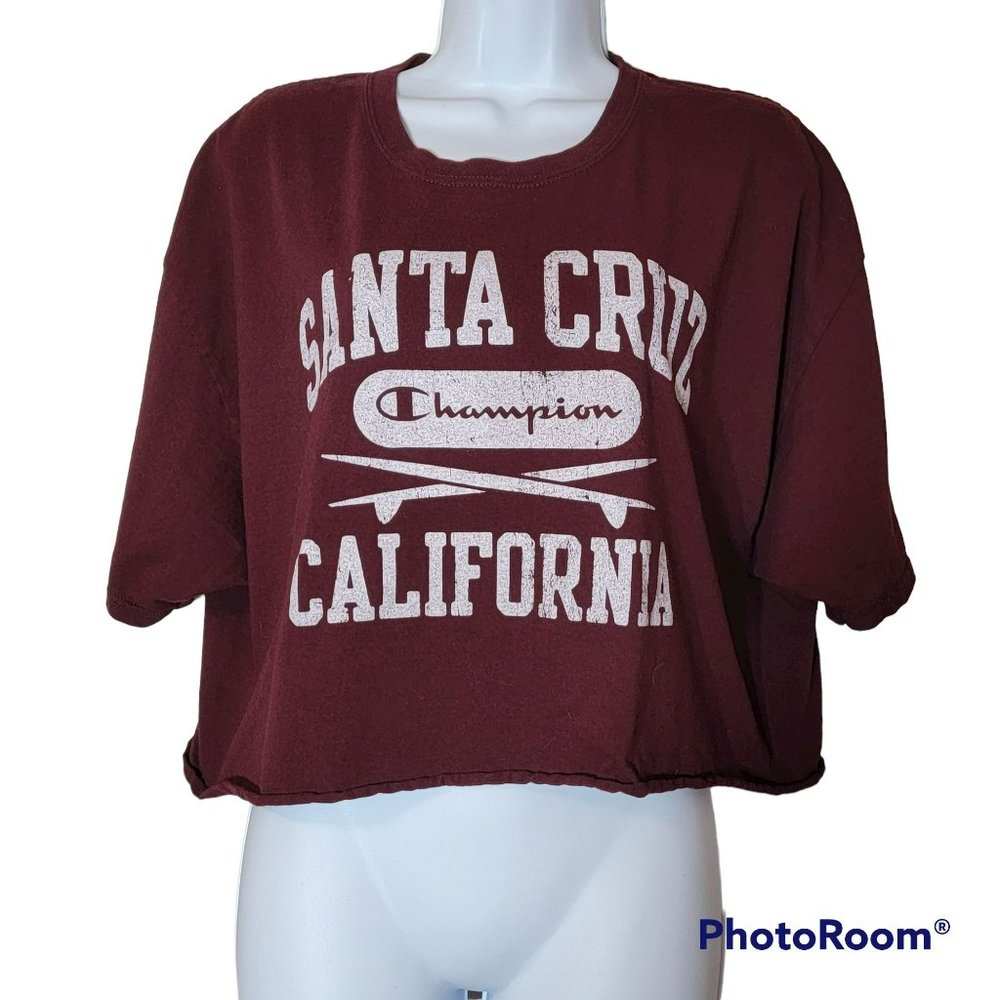 Champion Women's Maroon Graphic Crop T-Shirt Santa Cruz, CA Size L  EUC